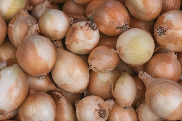 A pile of onions sitting next to each other